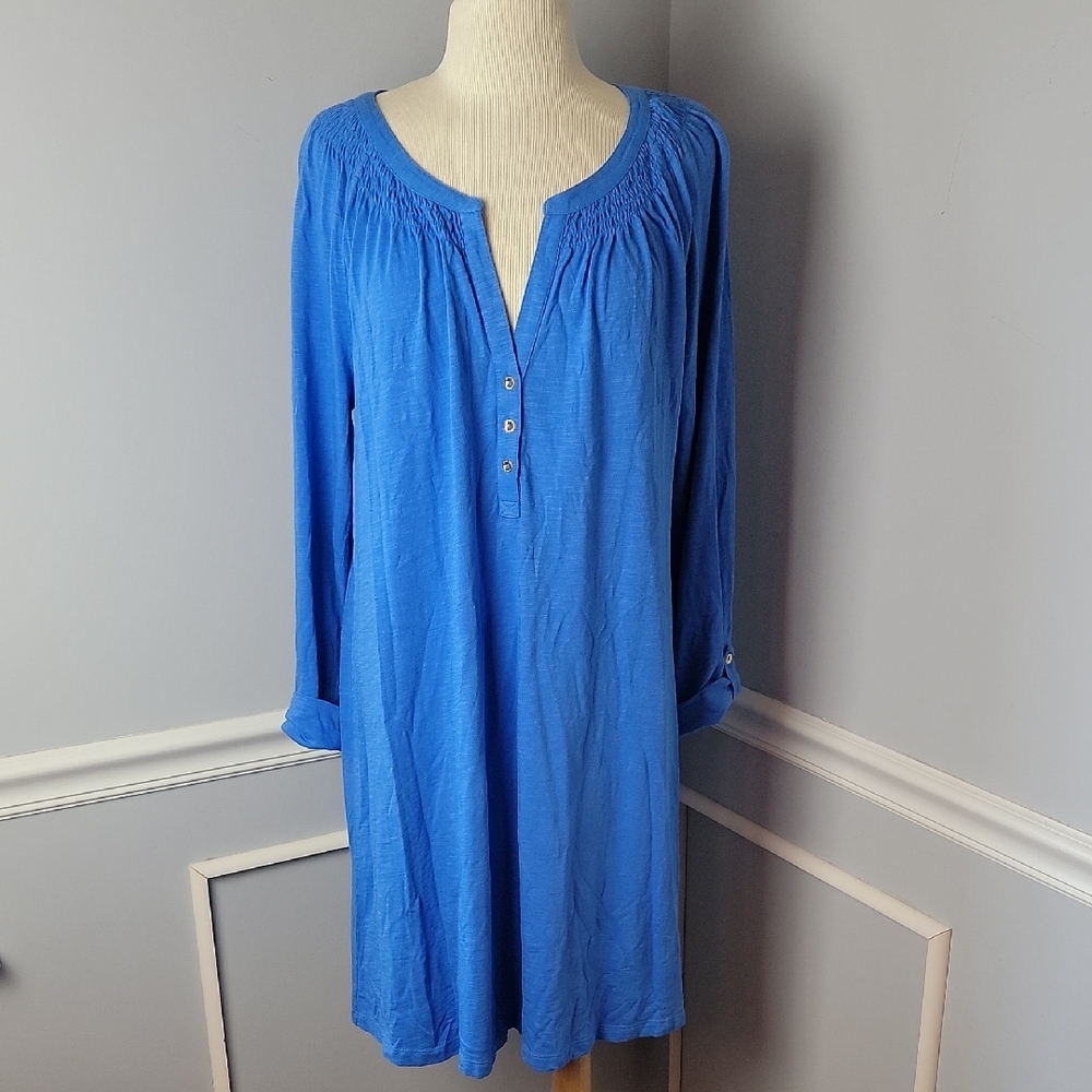 LILLY PULITZER Sleeved Essie Bennett Blue Smocked Jersey Preppy Casual Dress XL